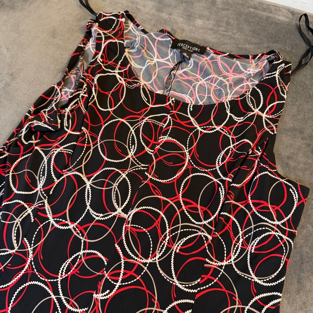 Perceptions New York Sleeveless Dress Womens Extra Large Black Geometric Stretch